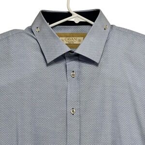 Cavani Tailored Mens 19 Blue Geometric Honeycomb Button Down Dress Shirt CV53G